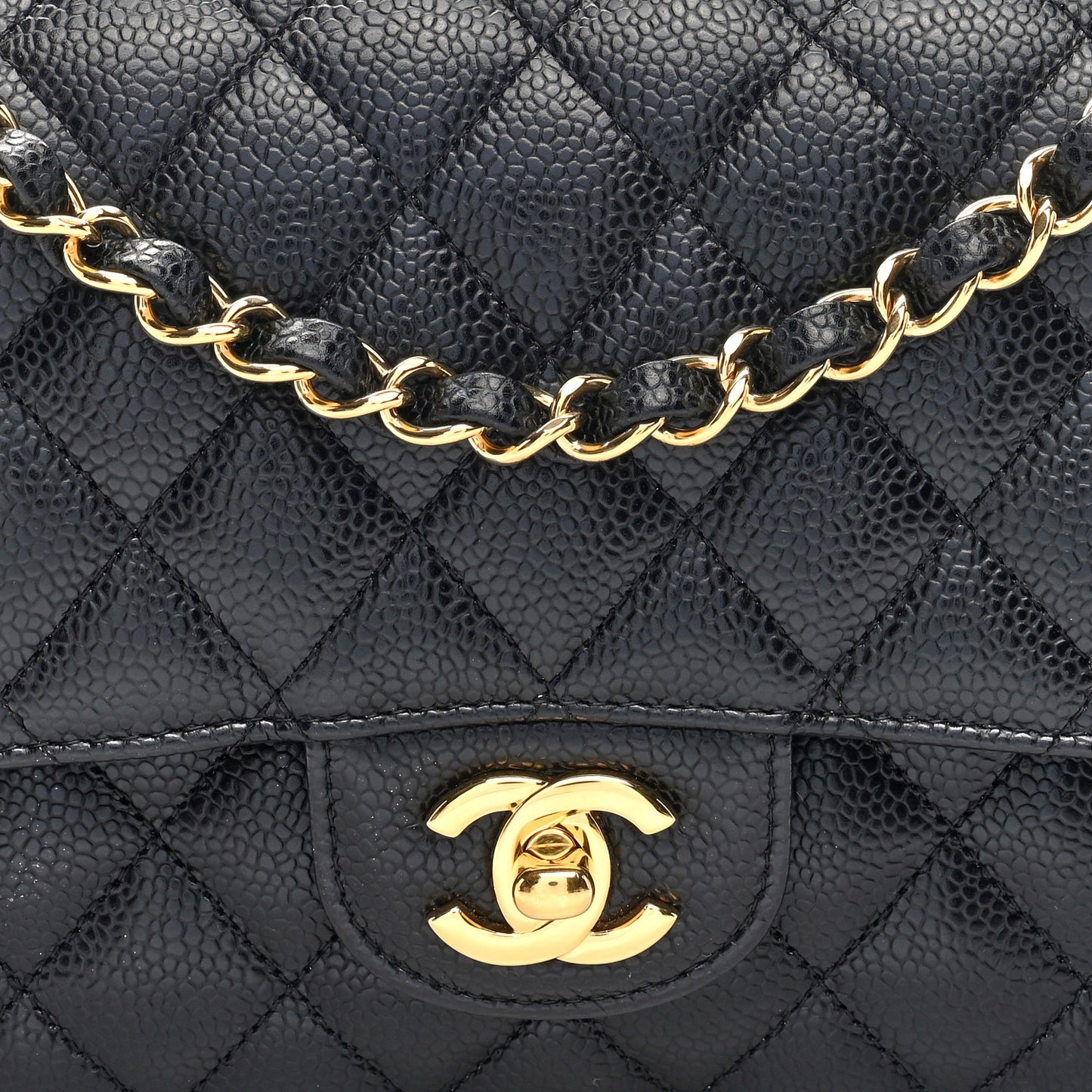 Caviar Quilted Medium Double Flap Black