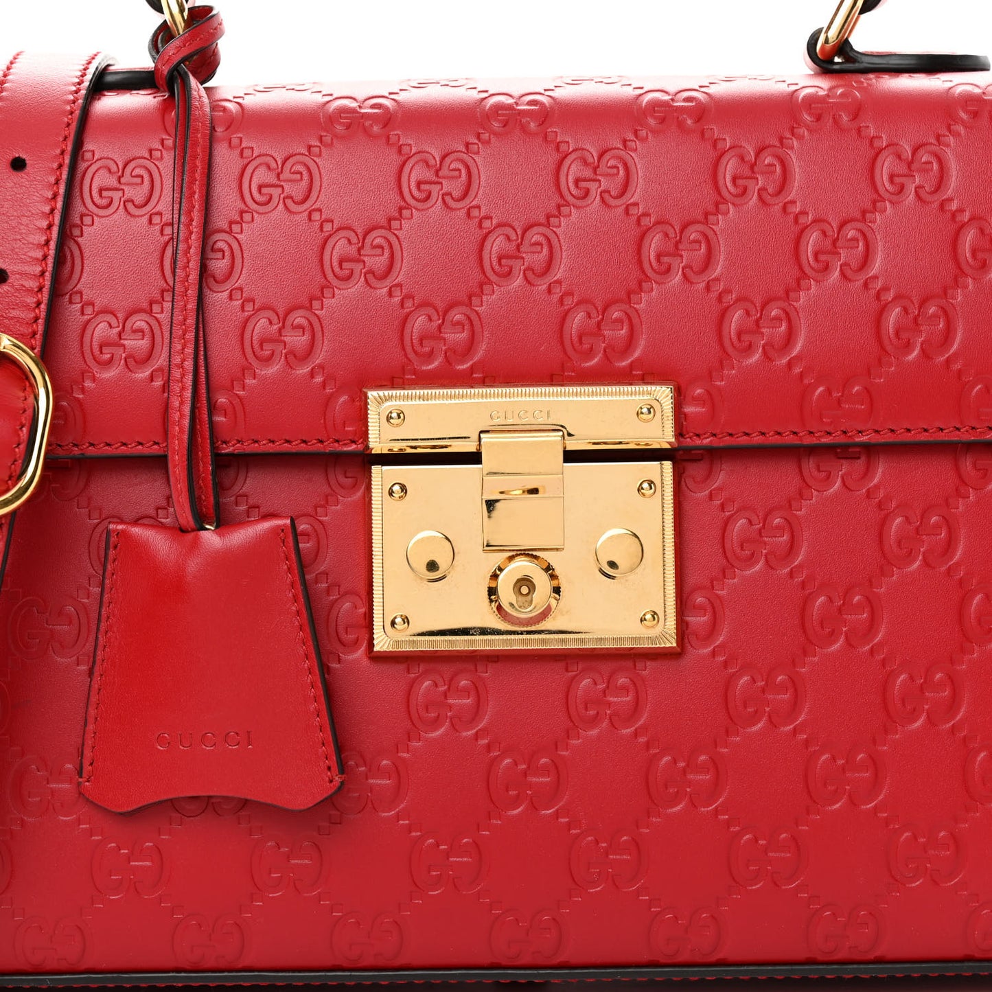Guccissima Signature Small Padlock Top Handle Bag Hibiscus Red