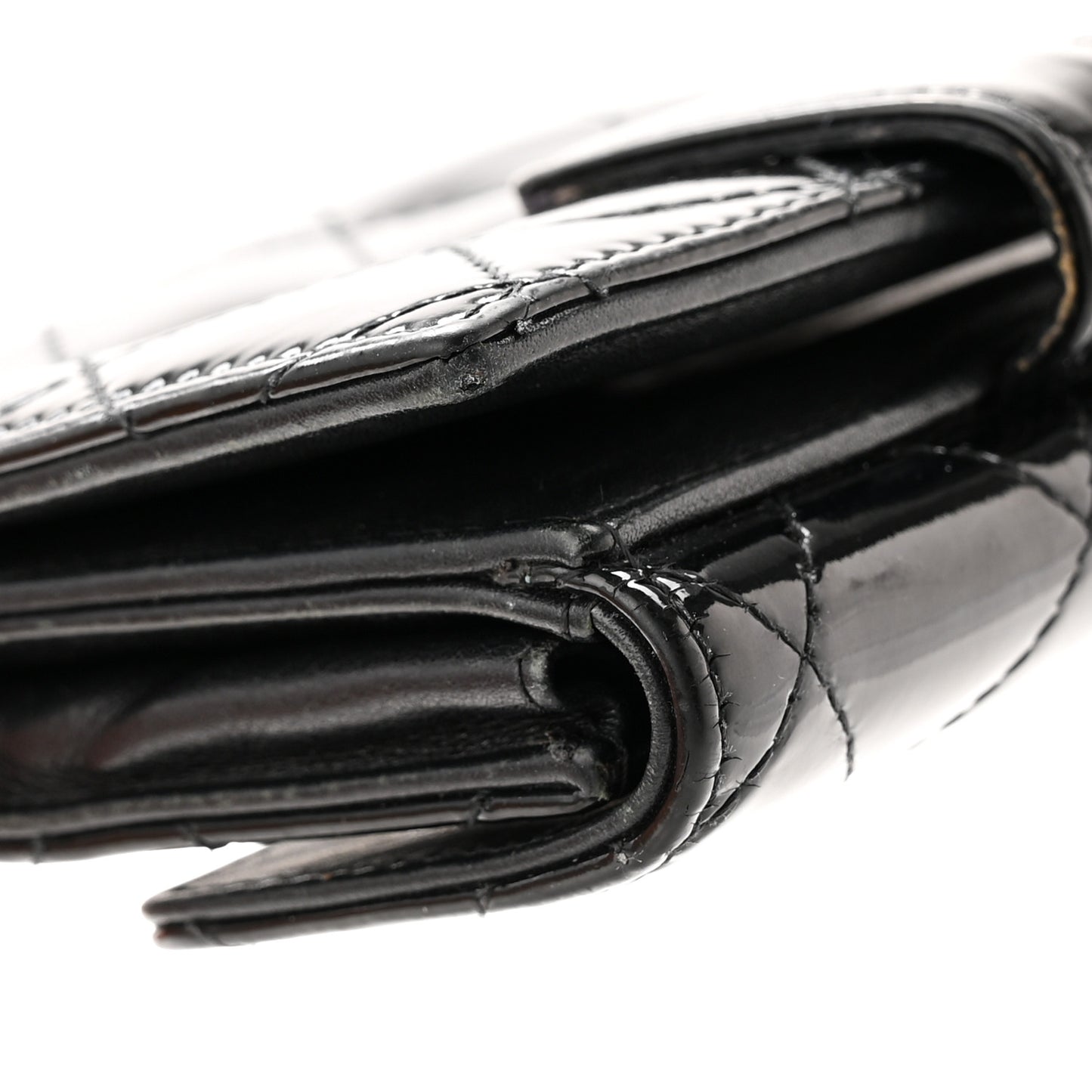 Patent Quilted Brilliant Compact Wallet Black