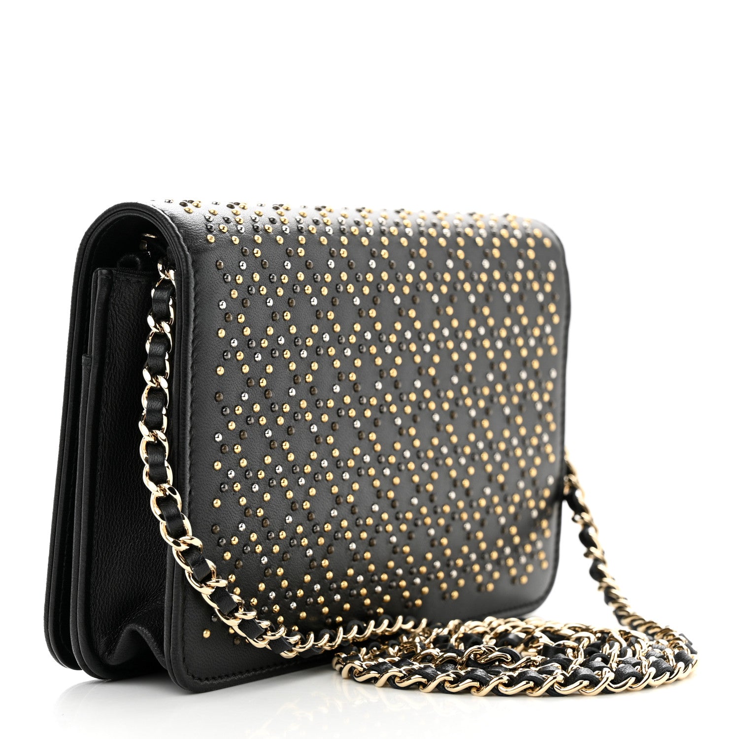 Chanel Lambskin Studded Wallet On Chain WOC Black 3 of 13