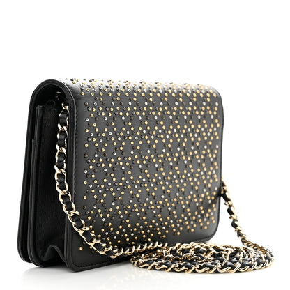 Chanel Lambskin Studded Wallet On Chain WOC Black 3 of 13