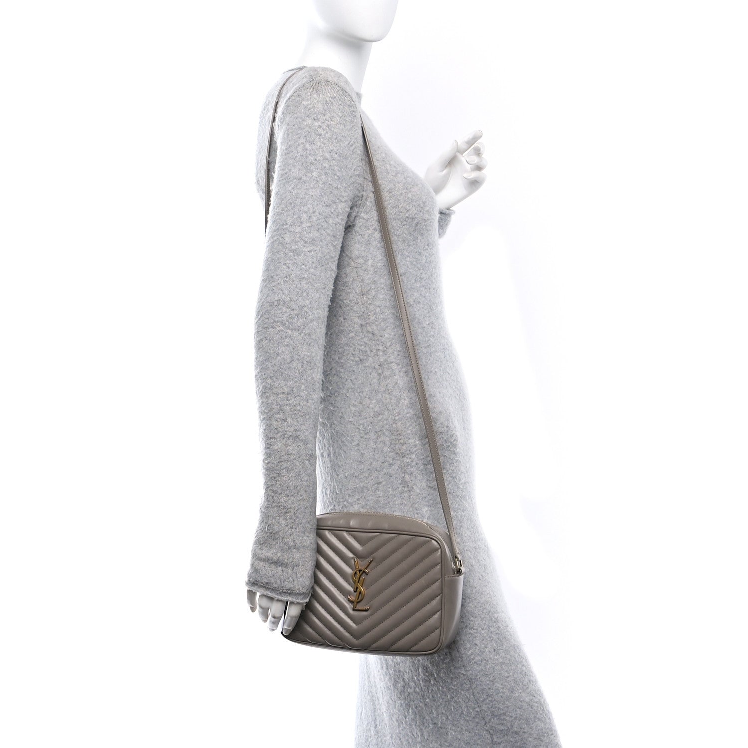 Saint Laurent Calfskin Matelasse Monogram Lou Camera Bag Greyish Brown 2 of 12
