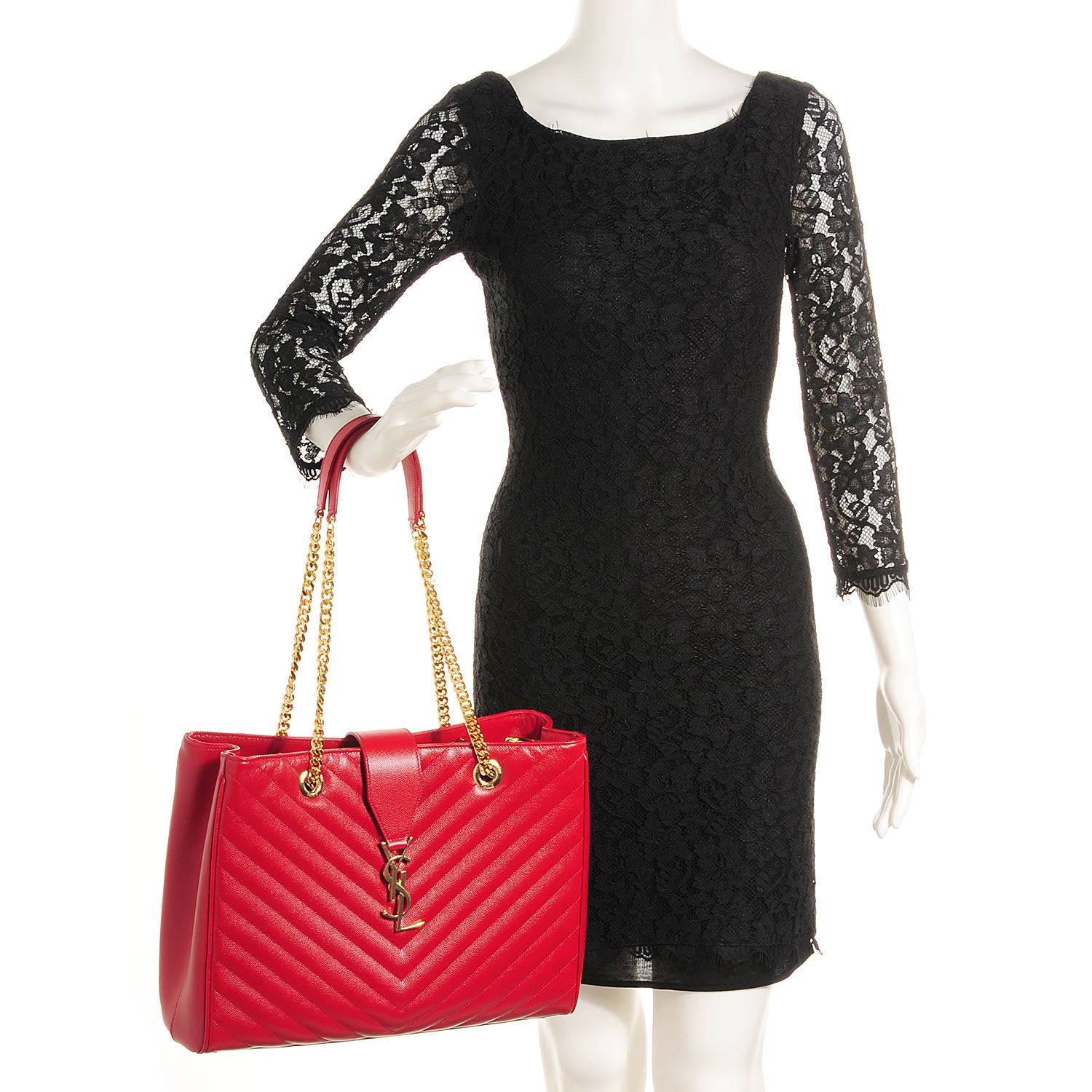 Saint Laurent Grain De Poudre Matelasse Chevron Monogramme Shopping Bag Lipstick 2 of 9