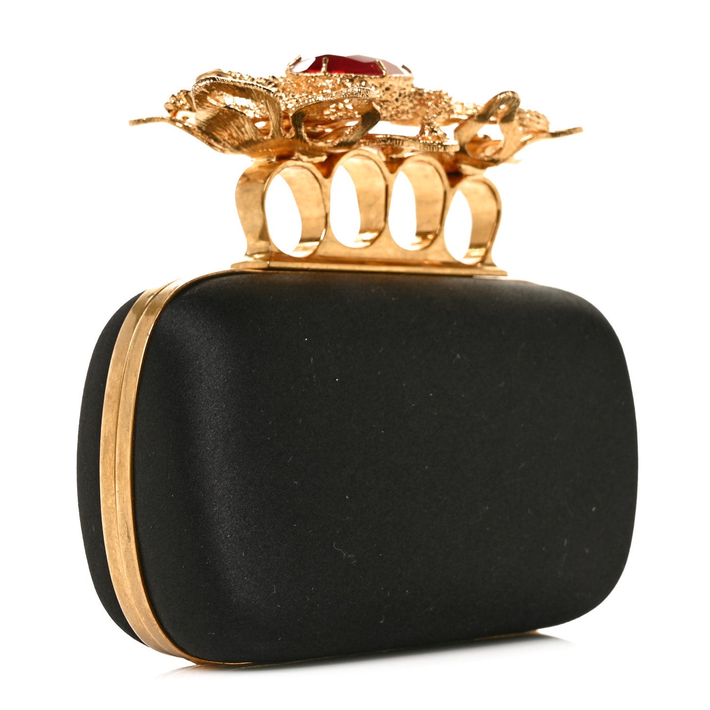 Satin Salamander Knuckle Box Clutch Black