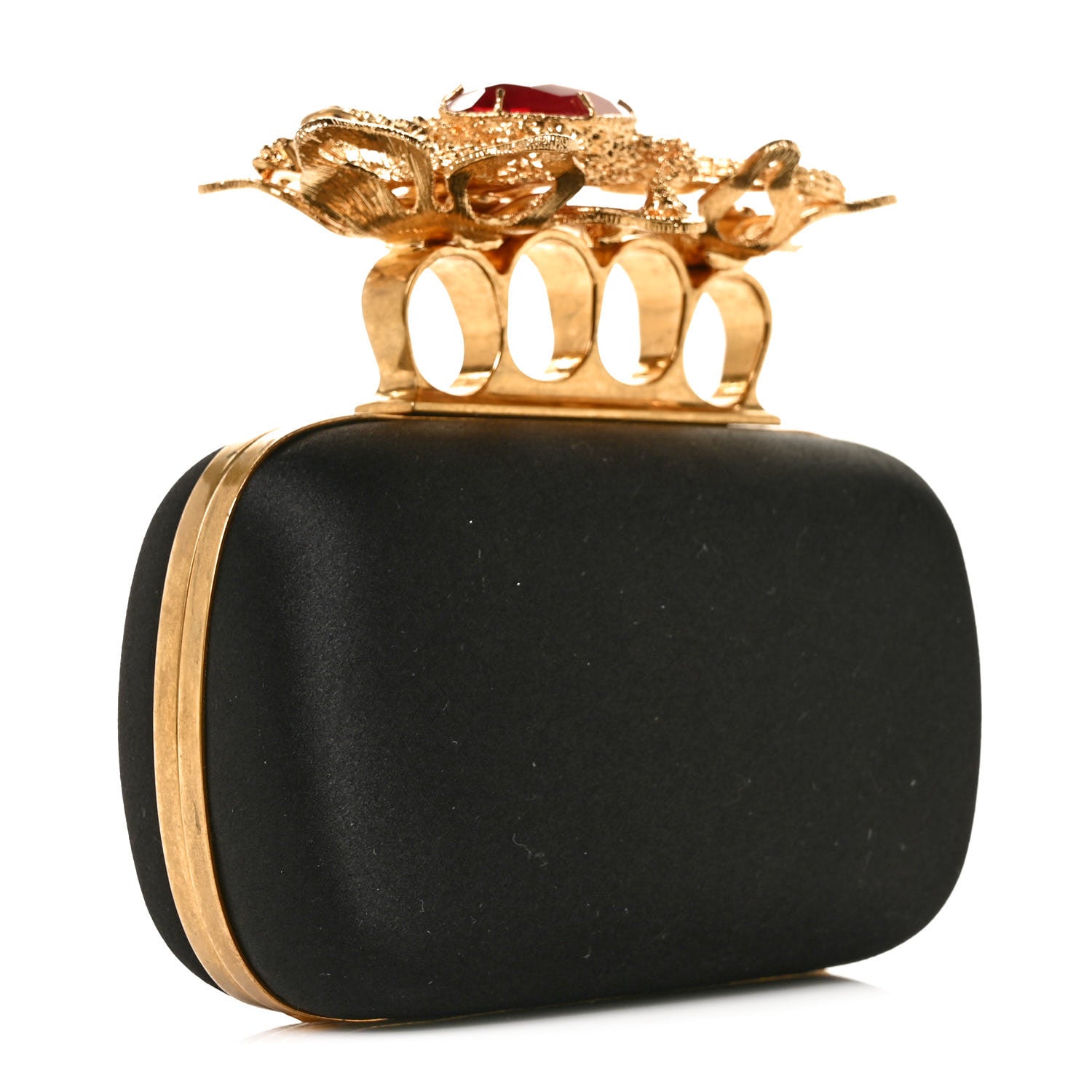 Alexander McQueen Satin Salamander Knuckle Box Clutch Black 2 of 11