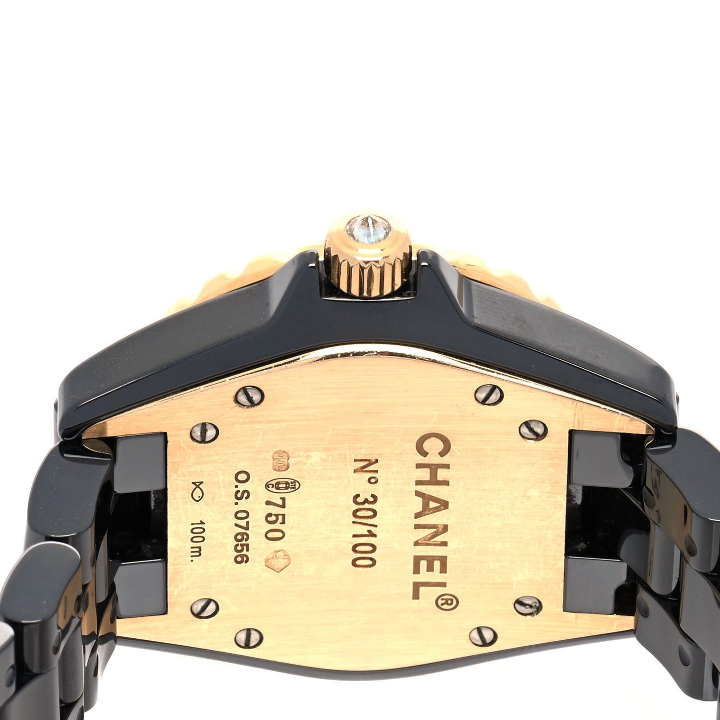Stainless Steel 18K Yellow Gold Ceramic Diamond Baguette 33mm J12 Quartz Watch Black