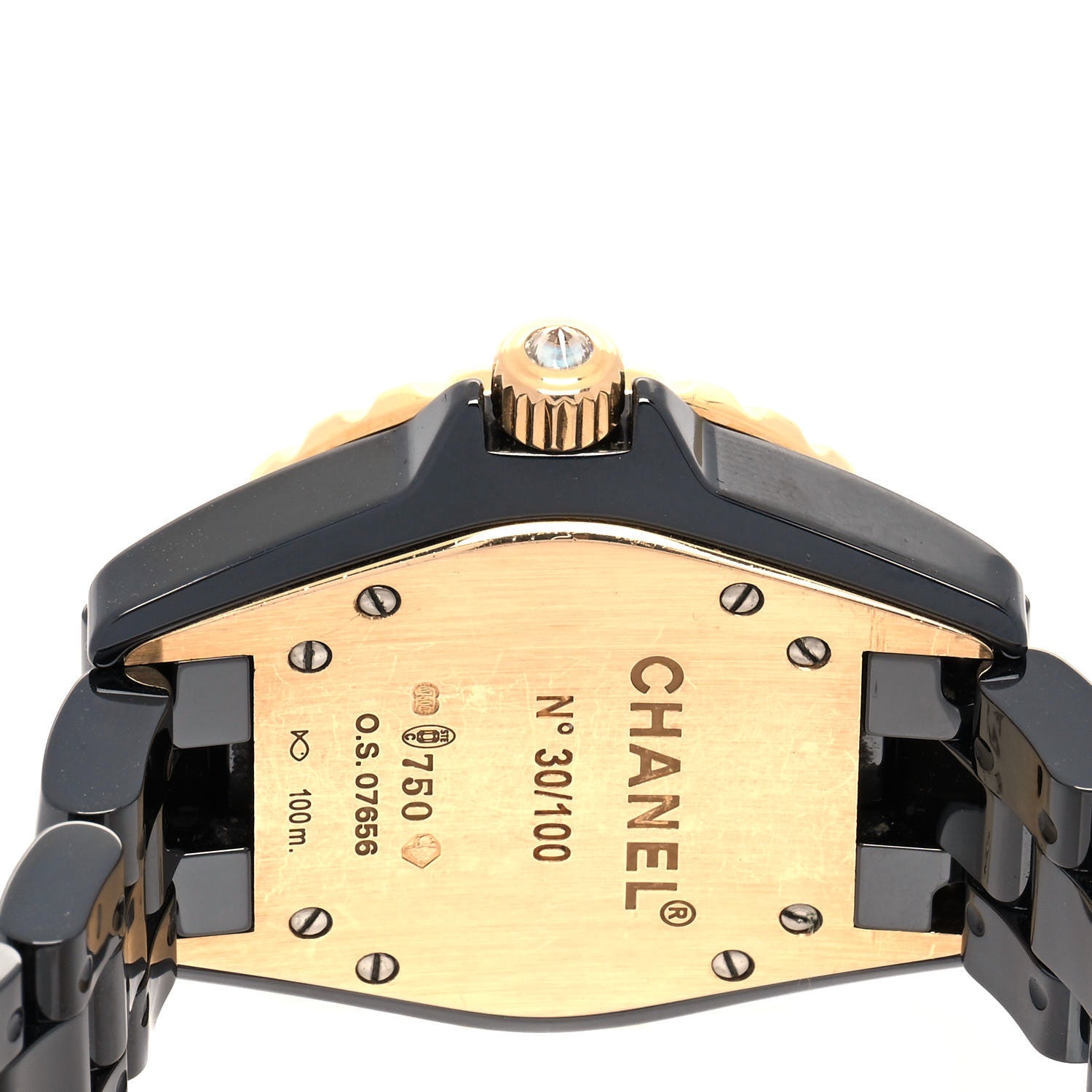 Chanel Stainless Steel 18K Yellow Gold Ceramic Diamond Baguette 33mm J12 Quartz Watch Black 4 of 5