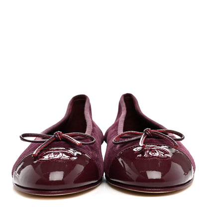 Chanel Suede Patent Calfskin Cap Toe CC Ballerina Flats 38 Burgundy 3 of 9