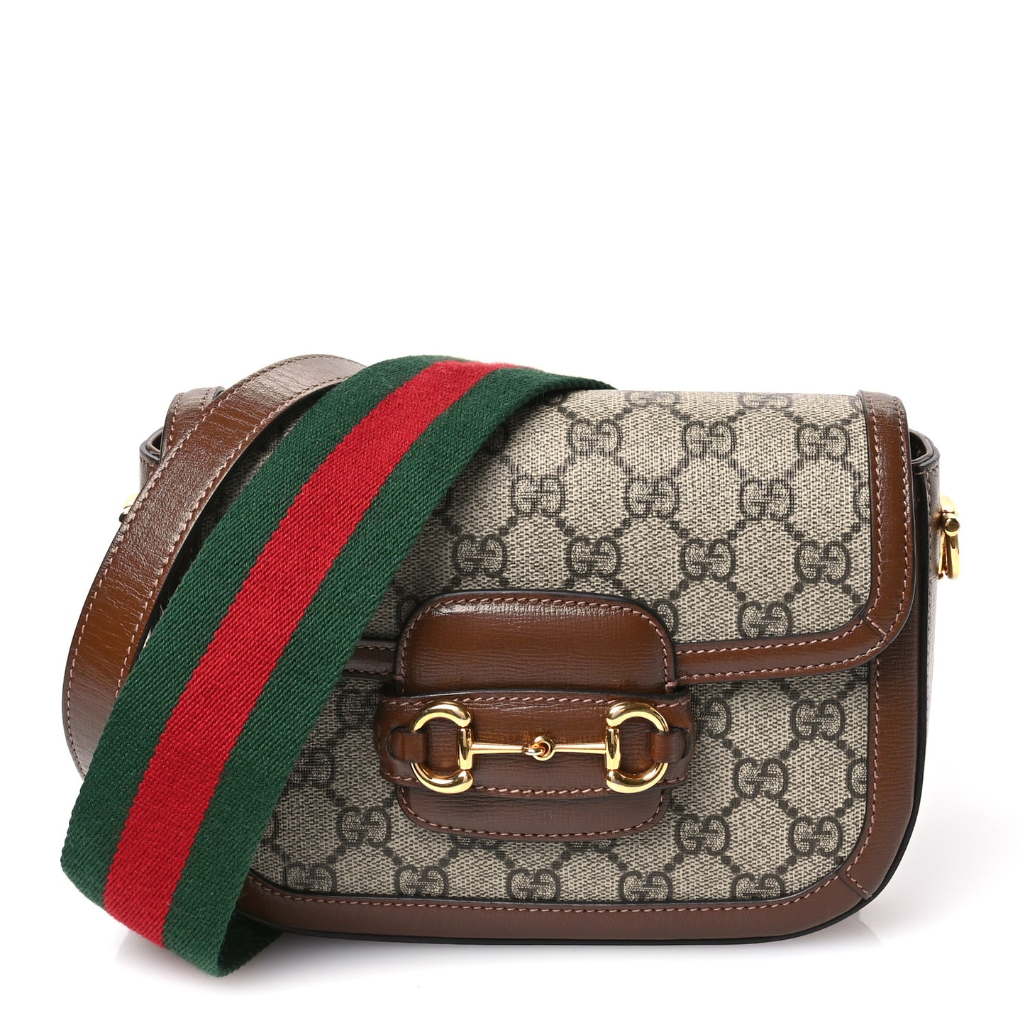 GG Supreme Monogram Web Mini Horsebit 1955 Shoulder Bag Beige Brown Sugar