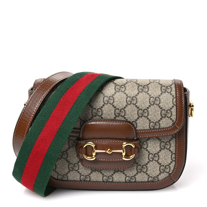 Gucci GG Supreme Monogram Web Mini Horsebit 1955 Shoulder Bag Beige Brown Sugar 1 of 12