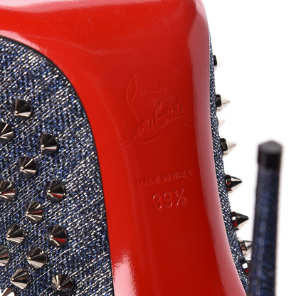 Christian Louboutin Denim Lame Lux Follies Spikes 100 Pumps 39.5 Silver 6 of 8
