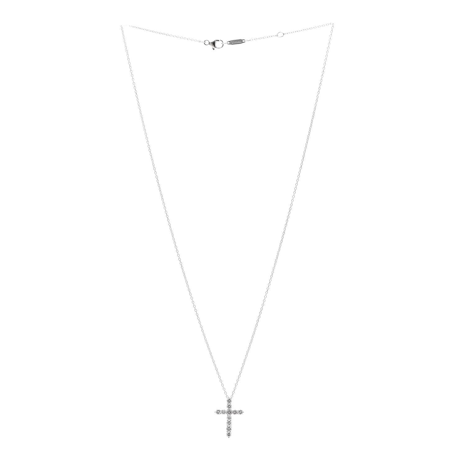 Tiffany Platinum Diamond Small Cross Pendant Necklace 5 of 14