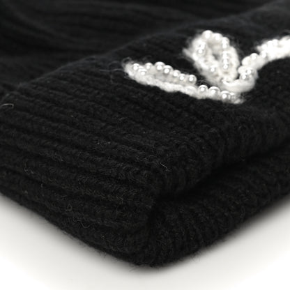 Chanel Cashmere Logo Beanie Hat Black White 6 of 7