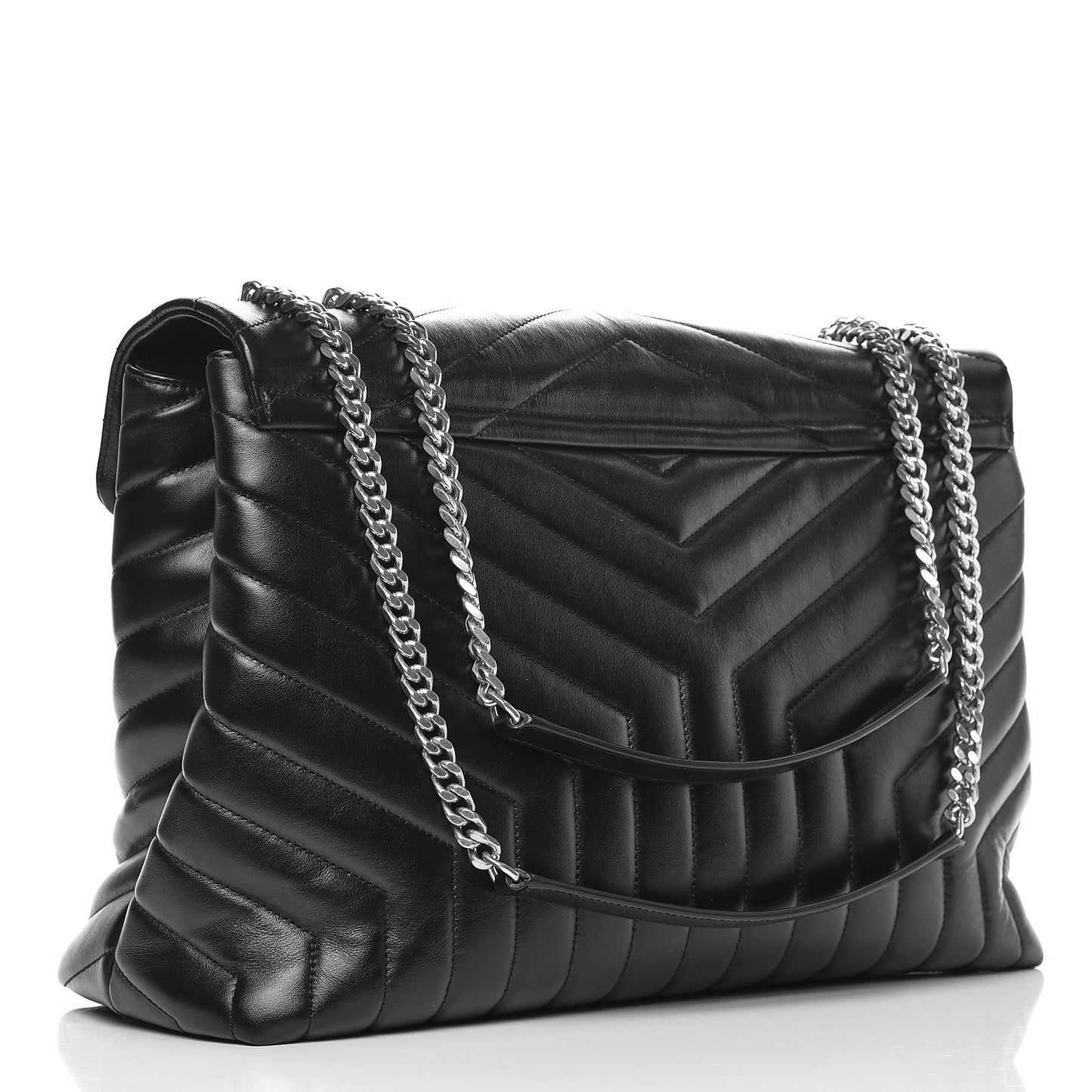 Calfskin Y Quilted Monogram Large Loulou Chain Satchel Black