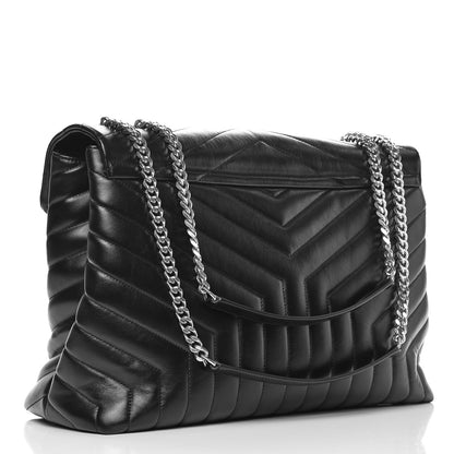 Saint Laurent Calfskin Y Quilted Monogram Large Loulou Chain Satchel Black 4 of 11