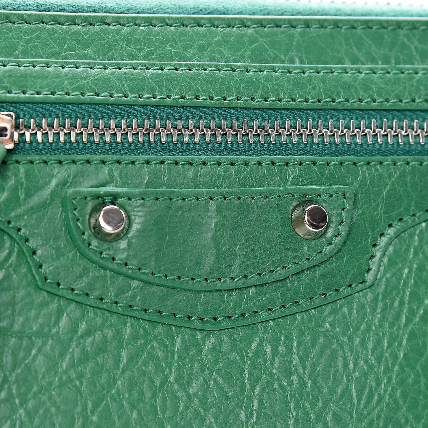 Agneau Classic Silver Hardware Continental Zip Around Wallet Emeraud