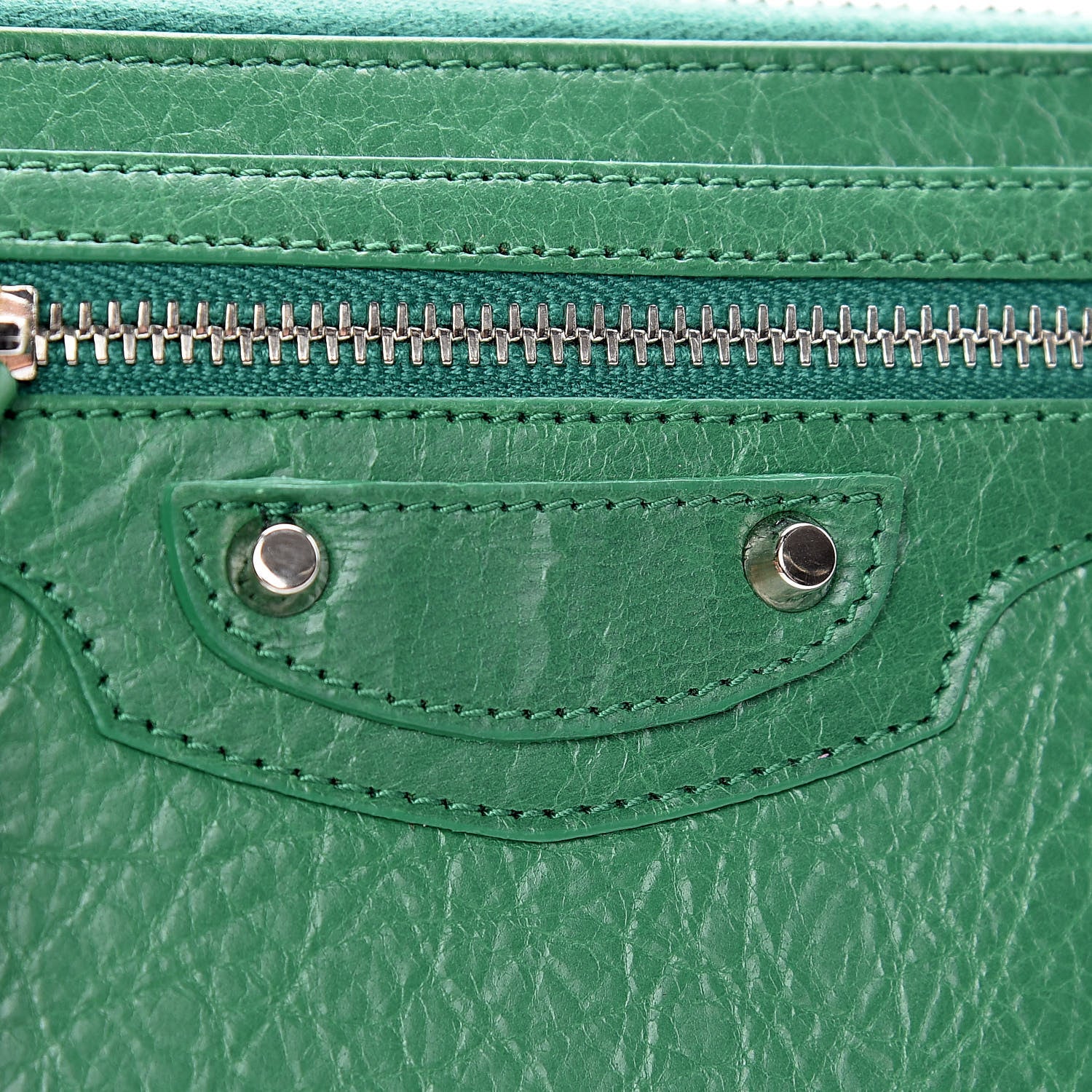 Balenciaga Agneau Classic Silver Hardware Continental Zip Around Wallet Emeraud 9 of 11