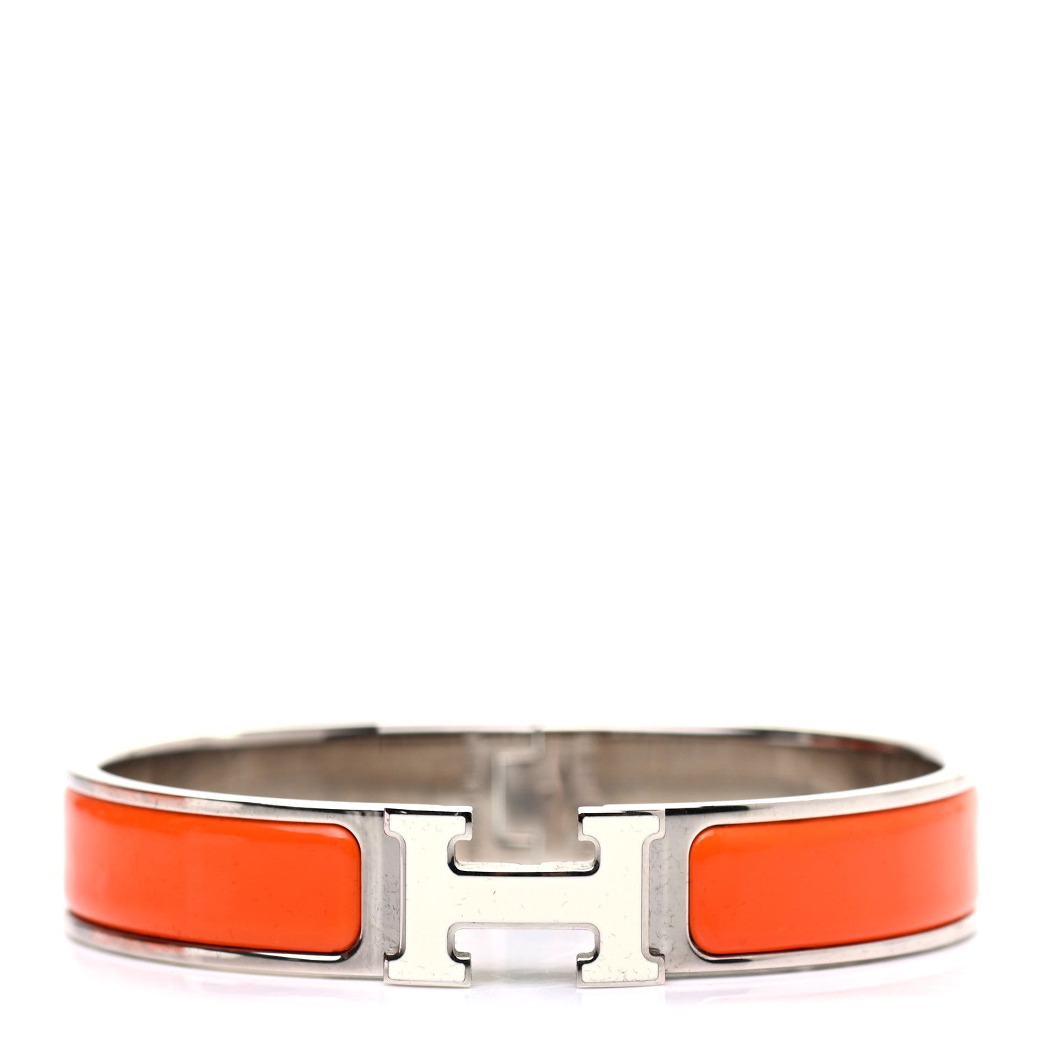 Hermes Enamel Narrow Clic Clac H Bracelet GM Orange White 1 of 4