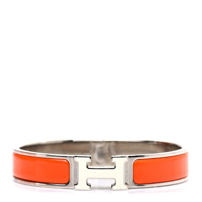 Hermes Enamel Narrow Clic Clac H Bracelet GM Orange White 1 of 4