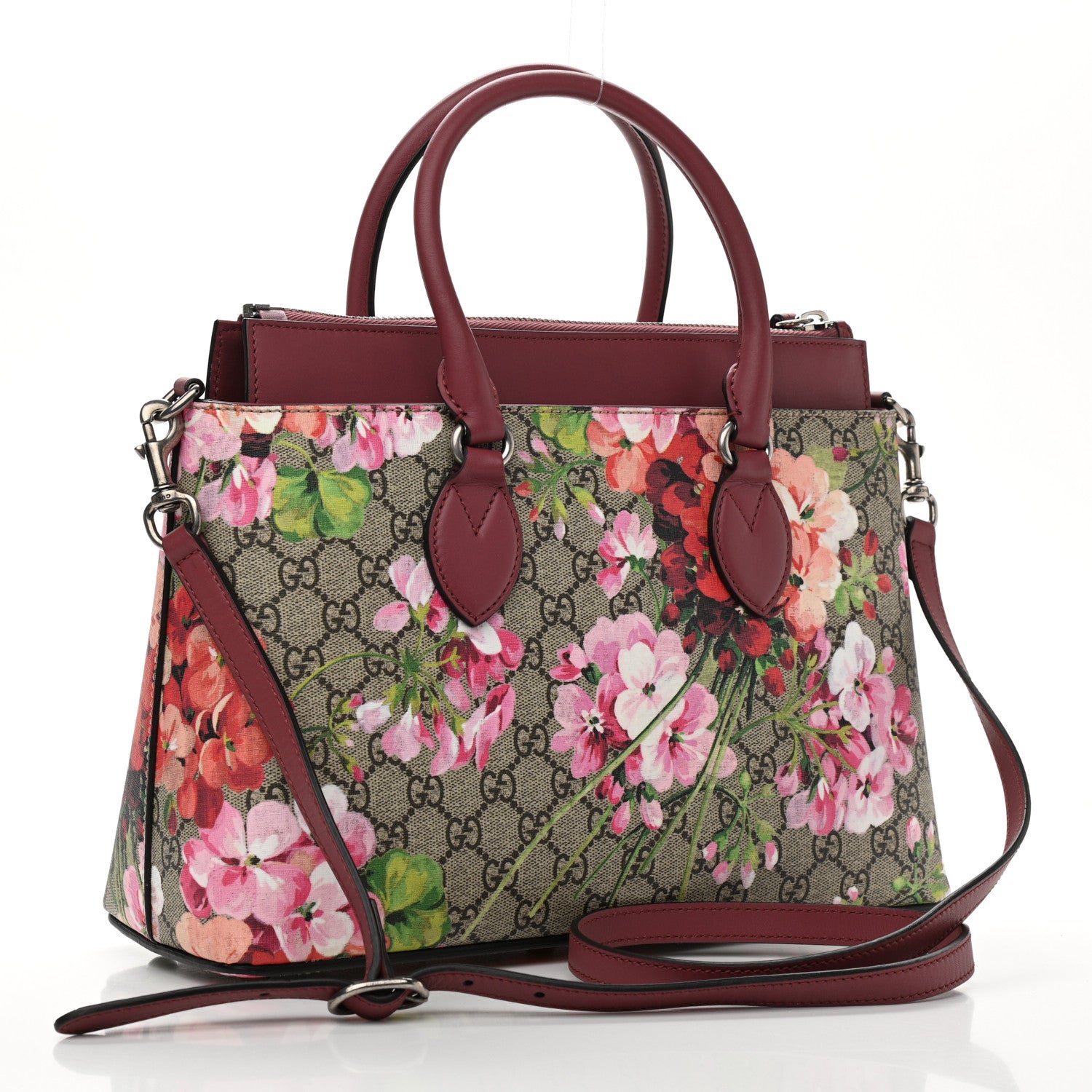 Gucci GG Supreme Monogram Blooms Small Zip Top Tote Beige Multicolor Dry Rose 2 of 13