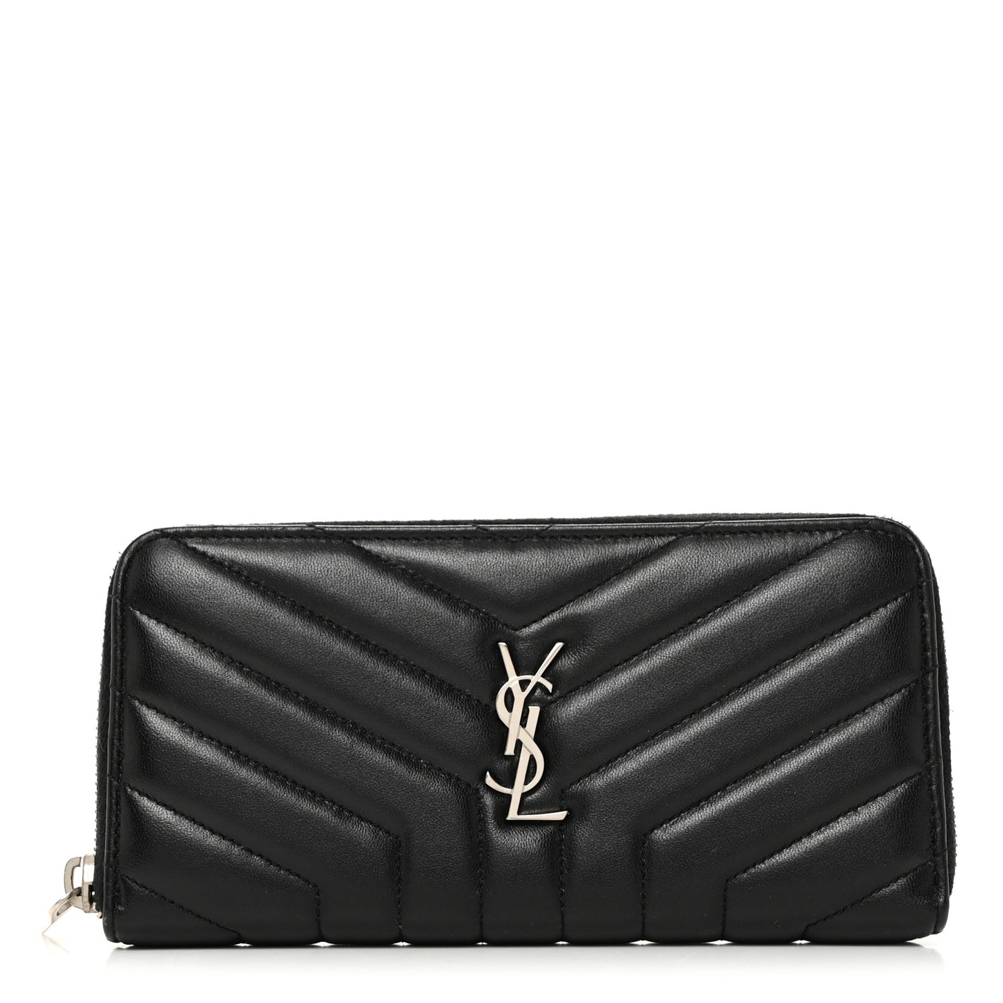 Calfskin Matelasse Chevron Monogram Zip Around Wallet Black