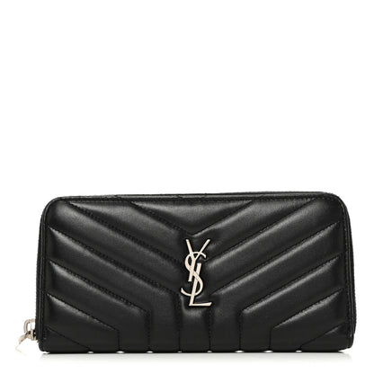 Saint Laurent Calfskin Matelasse Chevron Monogram Zip Around Wallet Black 1 of 7