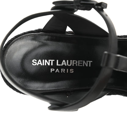 Saint Laurent Calfskin Tribute 95 Platform Espadrille Wedge Sandals 39 Black 6 of 8