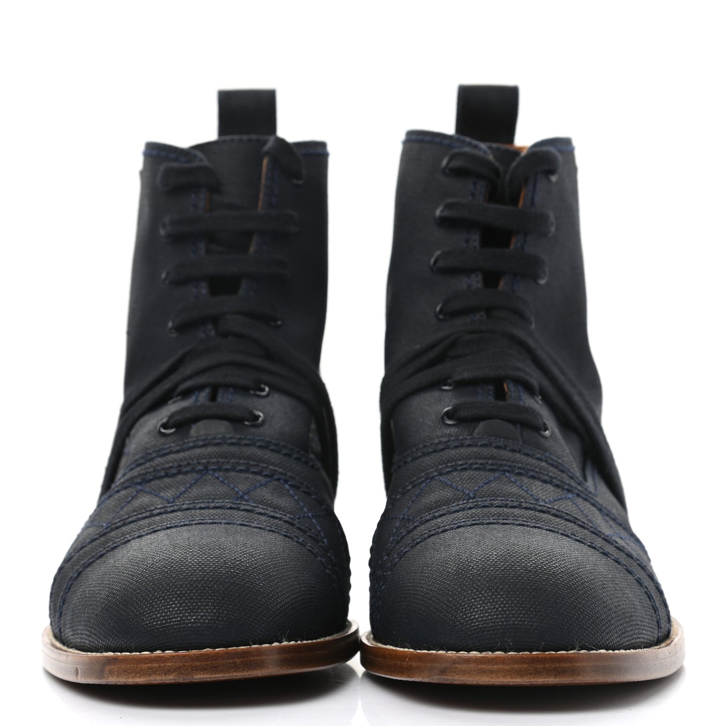 Coated Canvas Lace Up Cap Toe Boots 38.5 Blue Fonce
