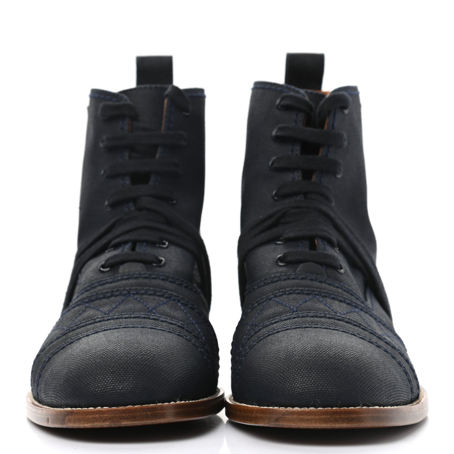 Chanel Coated Canvas Lace Up Cap Toe Boots 38.5 Blue Fonce 2 of 9