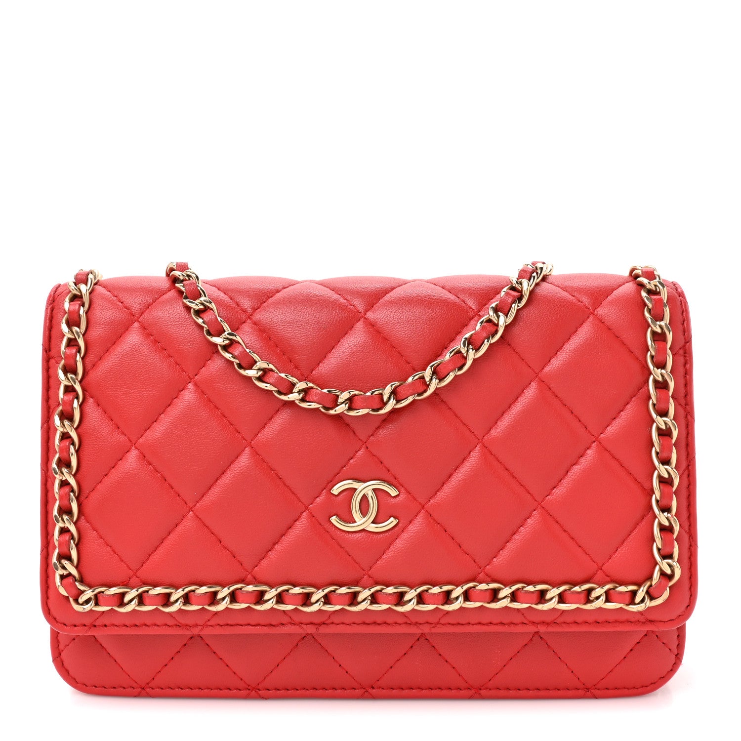 Chanel Lambskin Quilted Chain Around Wallet On Chain WOC Red 1 of 10