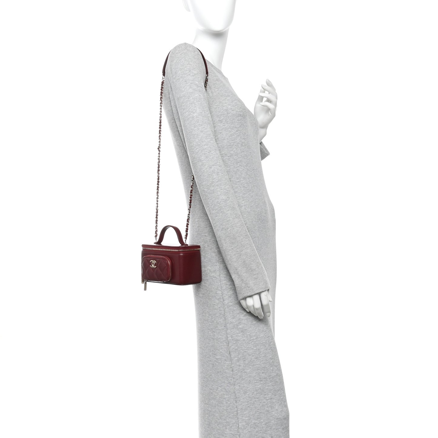 Caviar Quilted Top Handle Pocket Vanity Case Burgundy