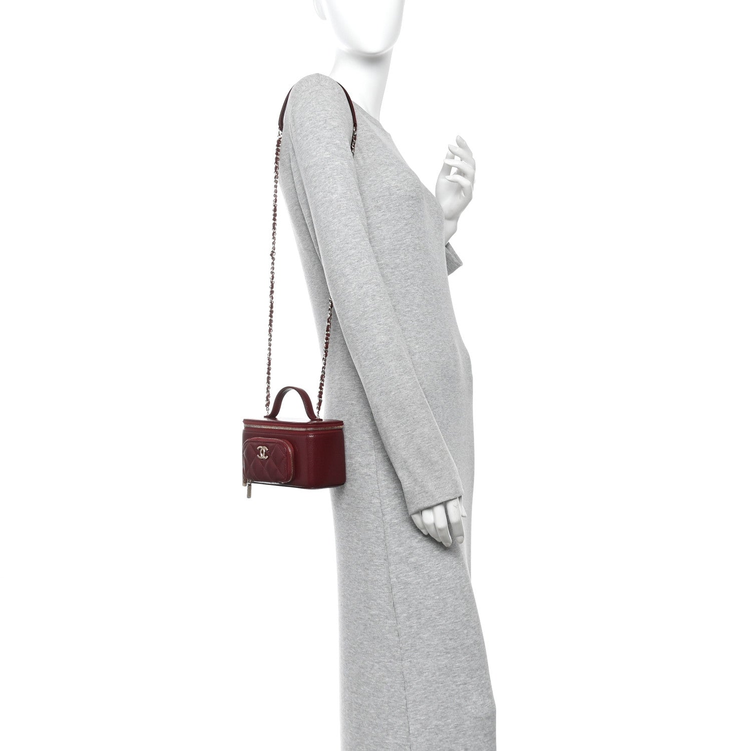 Chanel Caviar Quilted Top Handle Pocket Vanity Case Burgundy 2 of 11