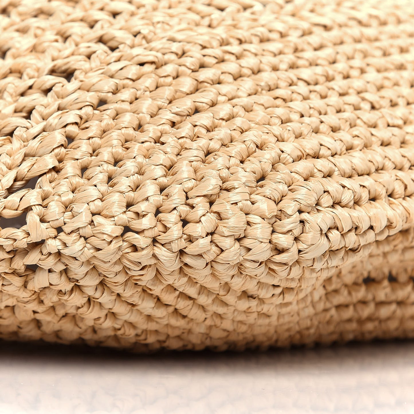 Yarn Raffia Effect Crochet Logo Embroidered Shopping Tote Bag Naturale