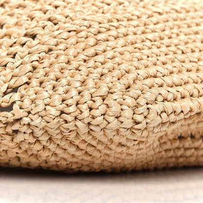 Prada Yarn Raffia Effect Crochet Logo Embroidered Shopping Tote Bag Naturale 9 of 10