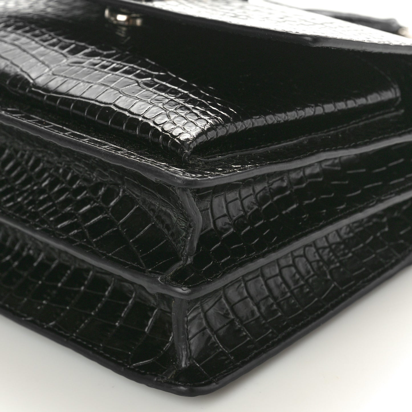 Calfskin Crocodile Embossed Medium Monogram Sunset Black