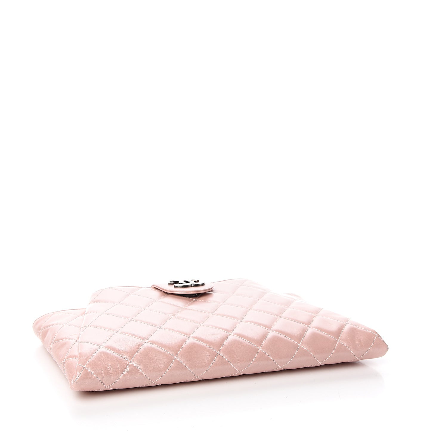 Glazed Calfskin Quilted Coco Pleats Clutch Light Pink