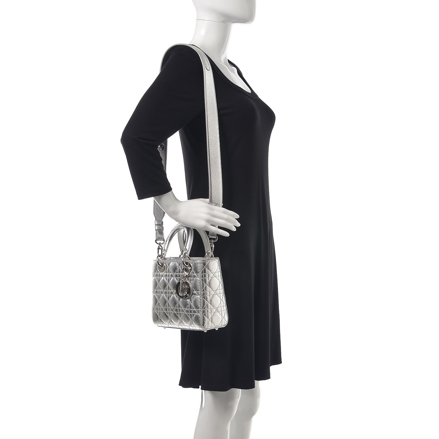 Christian Dior Metallic Grained Calfskin Cannage Small Lucky Badges My Lady Dior Silver 2 of 10