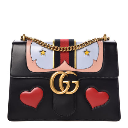 Gucci Calfskin Web Heart Medium GG Marmont Chain Handle Bag Black 1 of 12