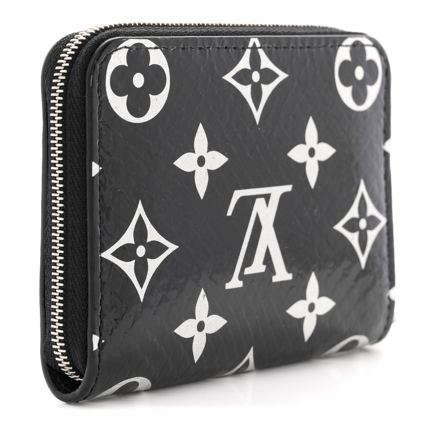 Snakeskin Monogram Zippy Padlock Coin Purse Black