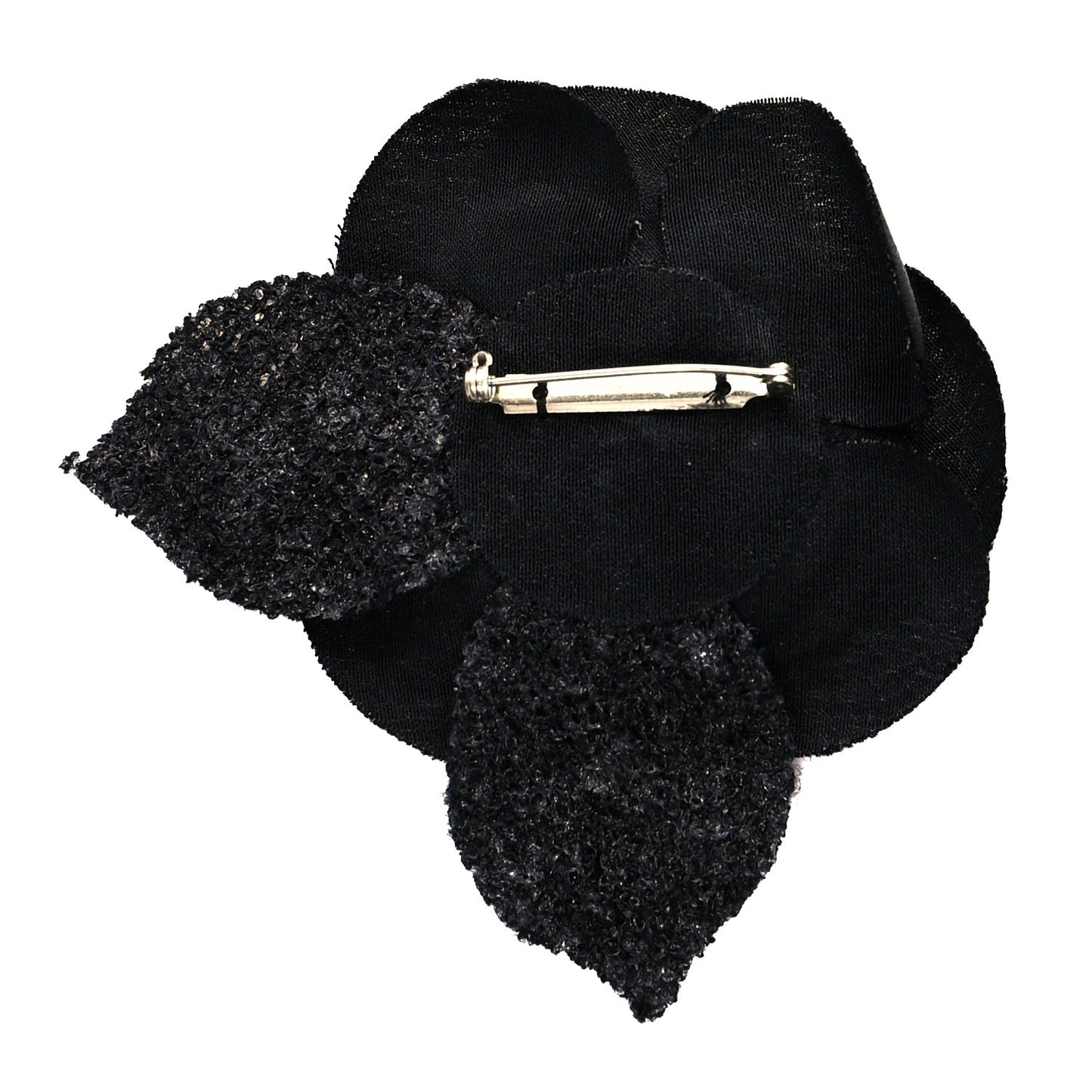 Tweed Fabric Camellia Pin Brooch Black