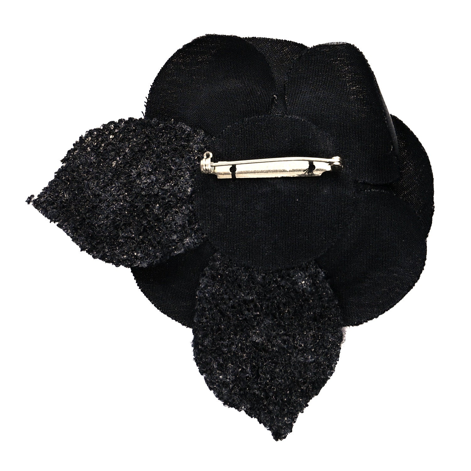 Chanel Tweed Fabric Camellia Pin Brooch Black 3 of 3