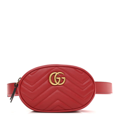 Gucci Calfskin Matelasse GG Marmont Belt Bag 85 34 Hibiscus Red 1 of 11