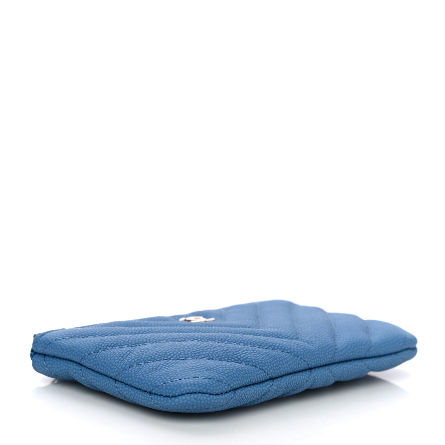 Caviar Chevron Quilted Small Cosmetic Case Blue