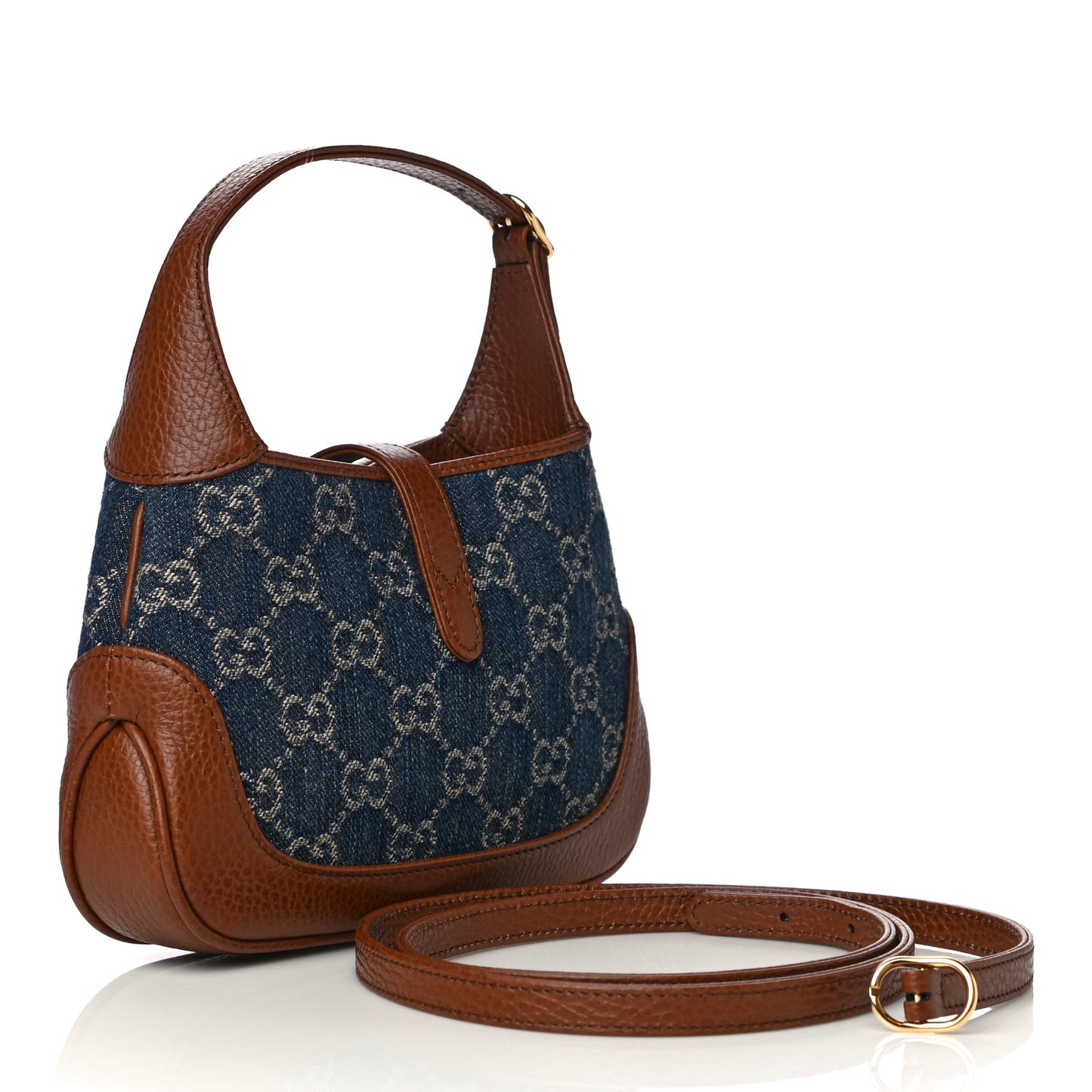 New Denim GG Monogram Calfskin Mini Jackie 1961 Hobo Blue Tea Cuir
