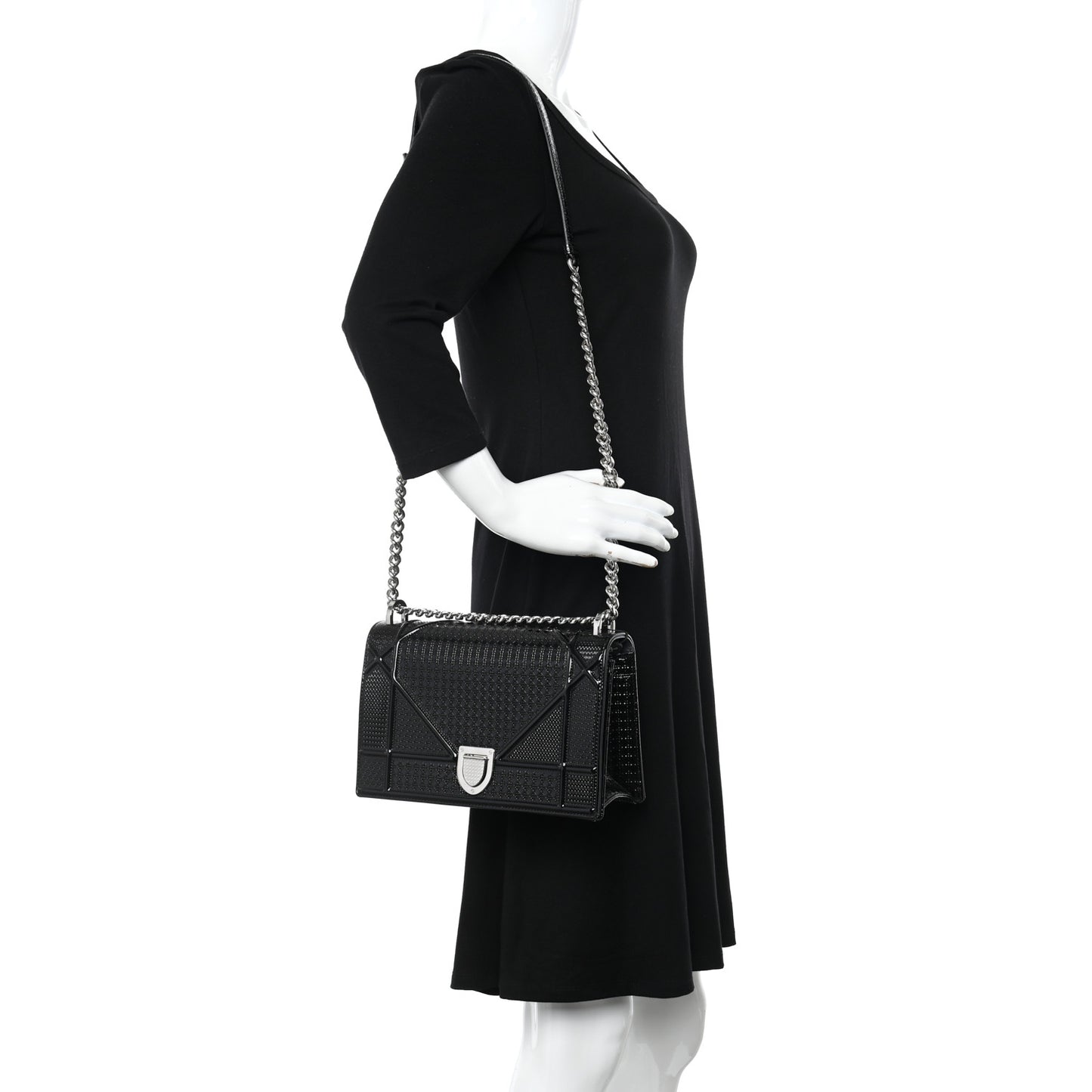 Metallic Patent Micro-Cannage Medium Diorama Flap Bag Graphite