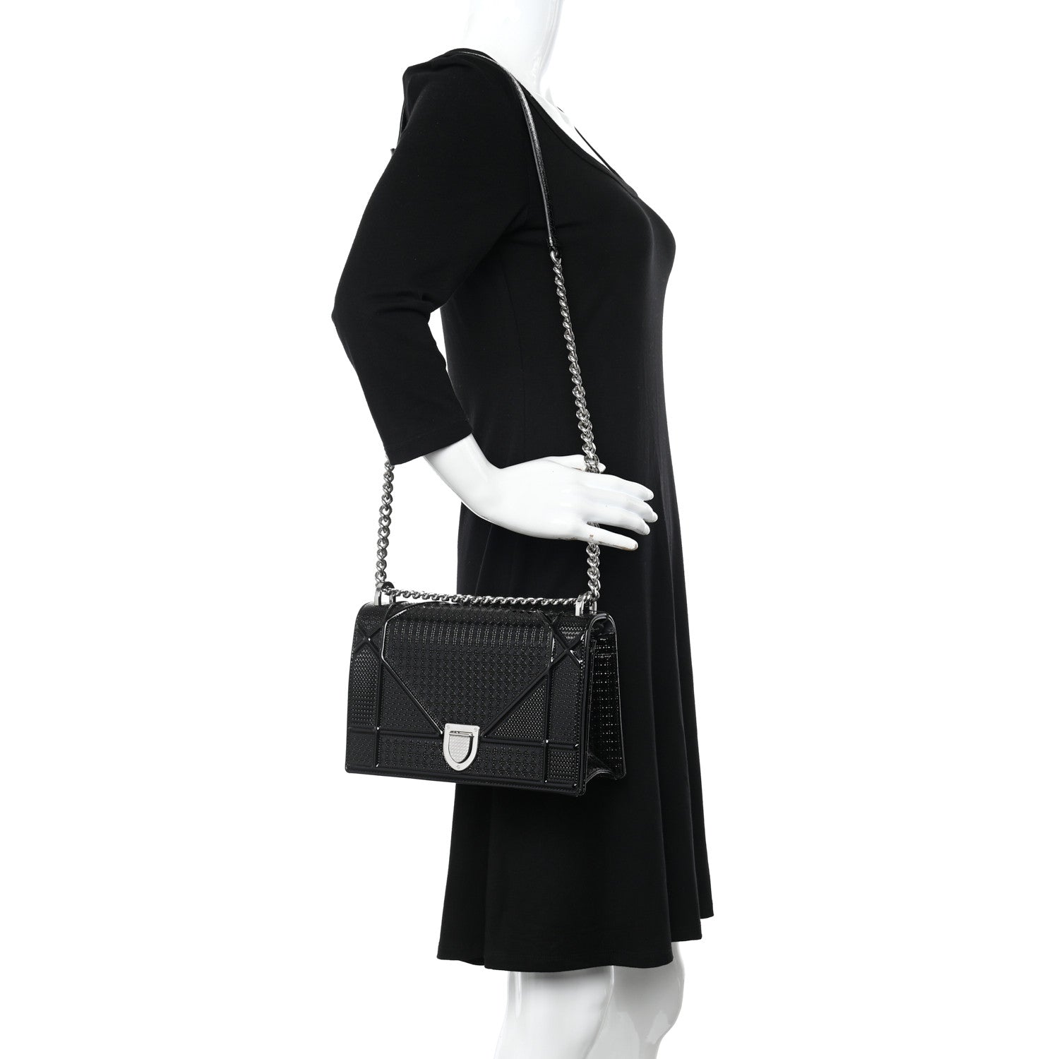 Christian Dior Metallic Patent Micro-Cannage Medium Diorama Flap Bag Graphite 2 of 11