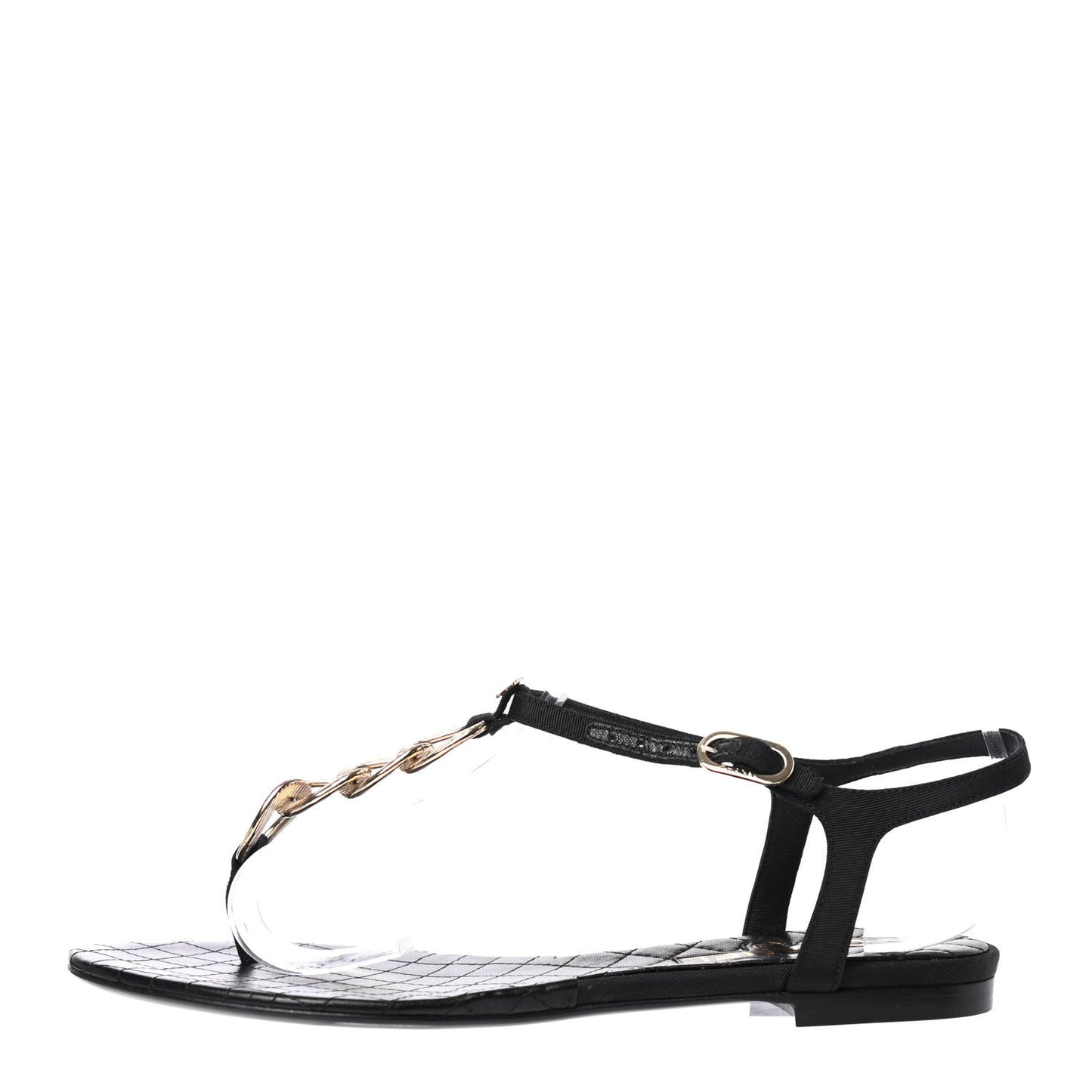 Grosgrain CC Chain Thong Sandals 38 Black Gold