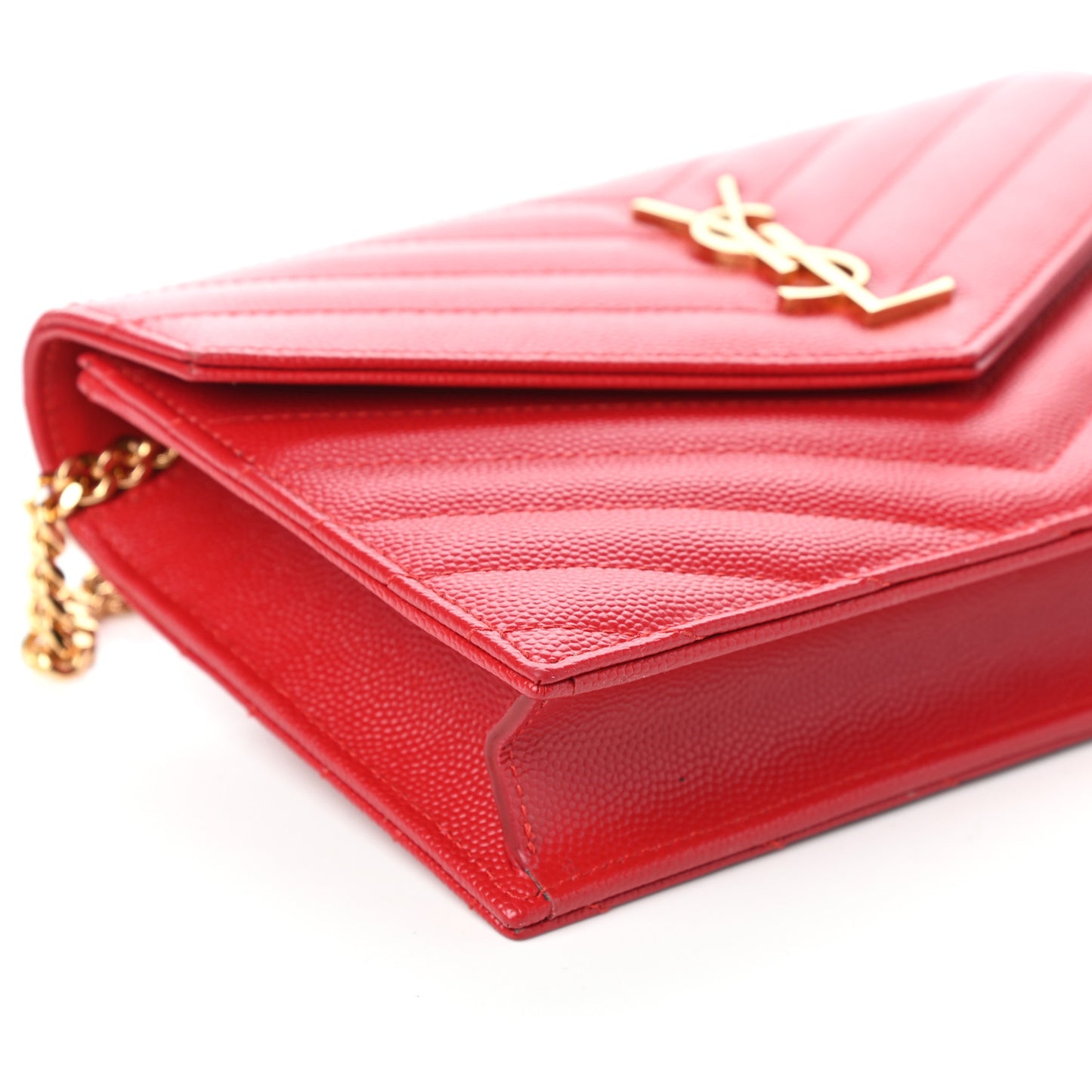 Grain De Poudre Matelasse Chevron Monogram Envelope Chain Wallet New Red