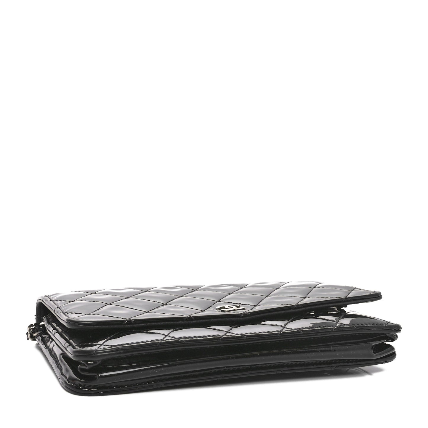 Patent Quilted Wallet On Chain WOC Black