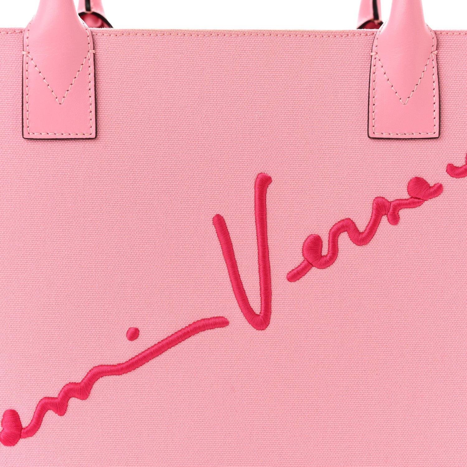Versace Canvas Suppler Calfskin Cabas GV Signature Tote Pink 7 of 12